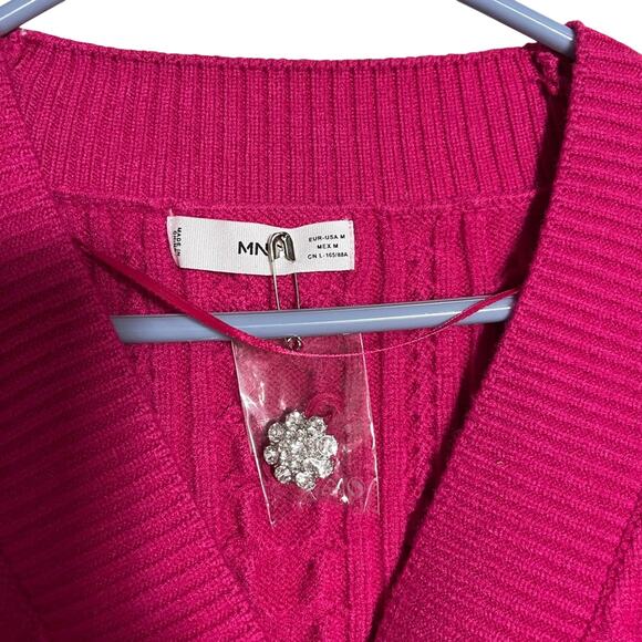 Mango MNG Hot Pink Cable Cardigan with embellished rhinestone buttons Size M - Picture 5 of 8